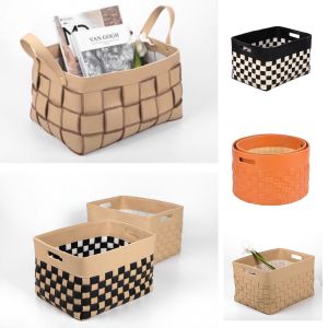 Handmade Leather Storage Basket for Clothes and Clutter Simple Design
