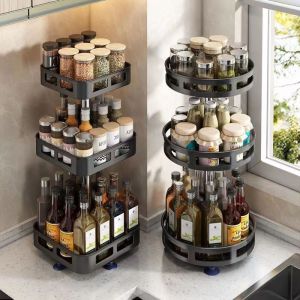 Rotating Multi-Level Adjustable Seasoning Storage Shelf