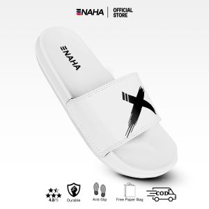 NAHA Sendal Selop Distro Pria Wanita Empuk Putih Hitam Sandal Slop Kece Cowok Karet Dewasa Sandal Slip On Slide