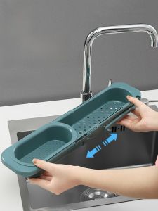Kitchen Sink Storage Shelf Sink Retractable Draining Rack Basket Filter For Home Dish-Washing Sponge Rag Rack Pull-out Storage Rack
