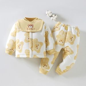 Thickened Baby Clothes Set for 0-3 Months Old Kids Warm Outfit Cotton Padded Autumn Clothes Set for Newborn Boys And Girls