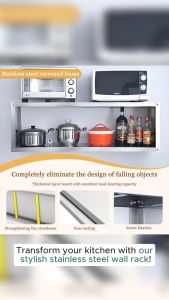 kitchen organizer storage rack stainless steel wall rack kitchen wall rack multifunctional wall storage rack metal rack Stainless steel metal fittings are easy to install