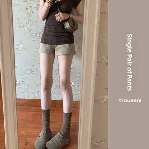 YUEZHONGWEI | Slim Fit Short Sleeve V-Neck T-Shirt Womens Summer Design Sensation Waist-Cinching Shortened Masking Top Korean Style Commute