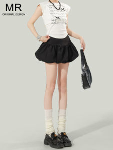 กระโปรงทรงบอมบ์เอวสูงสีดำผ้าหนังนิ่มสำหรับผู้หญิง กระโปรงทรงบอมบ์ทรงเอสีดำ ฤดูใบไม้ร่วง/ฤดูหนาว 2025 กระโปรงทรงบอมบ์สั้น