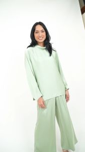 Forest x Hatta Dolmat Ladies Satin Batwing Sleeve High Neck Blouse & Satin Wide Leg Pants - 822337 / 810546