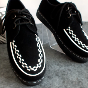 MIkihas Tukven - Sepatu Kulit Rockabilly Anyam Pria Ukuran 39-44 Sneaker Casual Warna Hitam Putih