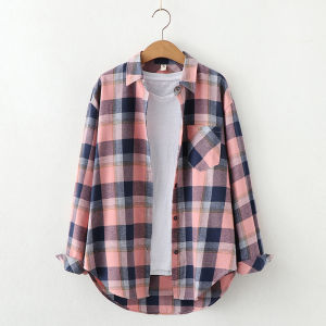 TOP SHIRT KEMEJA WANITA FLANEL KOTAK KOTAK LENGAN PANJANG KEMEJA FLANEL WANITA OVERSIZE KOREA STYLE