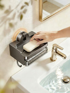 Auzzo | Wall Mounted Soap Holder with Hook No Drilling Dual Layer Drainage Storage Organizer