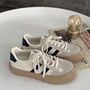 WangZaiJia Retro Thick Bottom Canvas Shoes for Women Fall 2023 Fashionable Versatile Slip-On round Toe Low Heel Rubber Sole