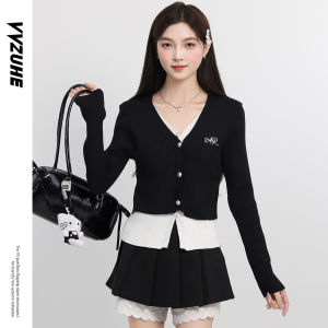 Áo Len Cardigan Dệt Kim Dài Tay Cổ Chữ V Màu Tương Phản Phong Cách Hàn Quốc Cho Nữ Mùa Thu Ôm Vừa Vặn Đa Năng Thời Trang Thêu