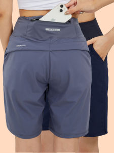 Running Shorts Womens Zipper Bag Mobile Phone Summer Thin Ice Silk Quick-Drying Half Length Sports Pants Running Leisure Middle Pants