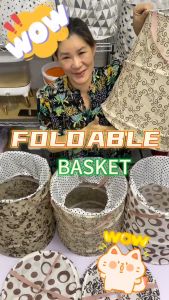 Foldable Laundry Big Basket Collapsible Large Cloth Storage Basket Foldable Metal Spring Frame Washable Auto Open Basket可折疊洗衣籃Foldable Bakul