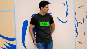 King Queen Box - Two Shirts - Couple Set T-shirts - Black Green Cotton