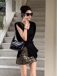 xocoboho | Rebellious Intellectual Relaxed Style Leopard Print Two-Piece Skirt Set