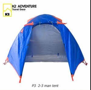 เต็นท์ K2 ADVENTURE รุ่น P3 สีน้ําเงิน นอน 2-3 คน น้ําหนักเบา เสาอลู กันฝน กันลม สําหรับสายท่องเที่ยวด้วยจักรยาน มอเตอร์ไซค์