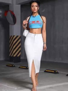 New Womens A-Line Skirt with Slit Mid-Length Simple Style Half Skirt for Ladies