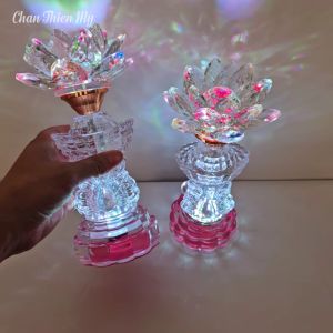 Đèn Hoa Sen Pha Lê Led 7 Màu Cao Cấp CHÂN THIỆN MỸ Đèn Phong Thủy Trang Trí Bàn Thờ HSPL-22