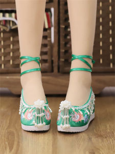 Chinese Wedding Shoes New Bride Green Show Heel Dragon And Phoenix Shoe Hanfu Shoes Increased Height Inner Good for Marriage Ceremony