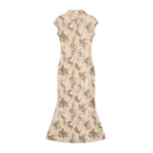 Y2420 New Chinese Ink Skirt Summer Long Silm Elegant Retro Cheongsam Classy National Style Improved Dress