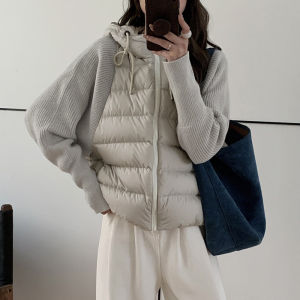 New Winter Stylish Lightweight Knitted Faux Two-piece Hooded Jacket
