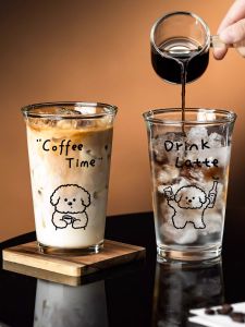 XUNHUAI | Thickened Transparent Cartoon Line Glass Coffee Cup