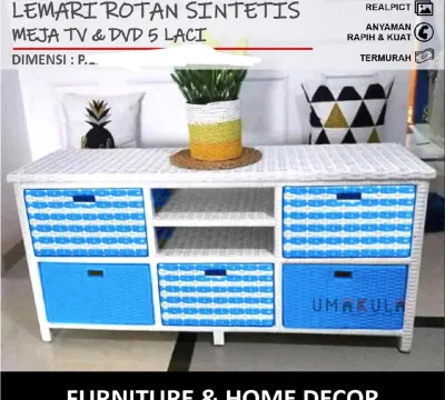 Redy Stok Lemari Rotan Sintetis Laci 6.Dvd Motif Meja Tv Lemari Plastik