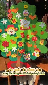 Cây Quất Treo tường Bằng Vải Nỉ Trang Trí Tết - Cao 1m đầy đủ phụ kiện