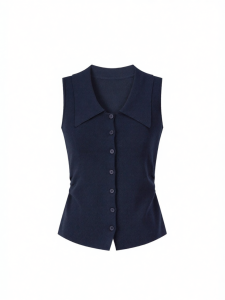 Cantonstory | Sleeveless Slim Fit Polo Collar Knitted Shirt