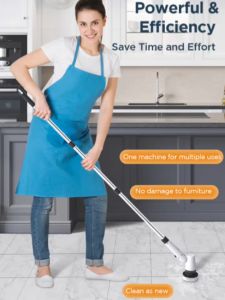 Keromee Cordless Electric spin scrubber waterproof portable Bathroom with 8 Adjustable Replaceable Cleaning Brush3-Anglemop with spinner For home car polisher