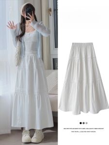 White Half-length Skirt Womens Summer New Style Moonlight First Love Long Skirt Cake Skirt Umbrella Skirt Art Fairy Skirt