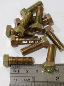 Baut Mur Kuning - Baut 12/8mm x 25cm (Paket 25pcs)