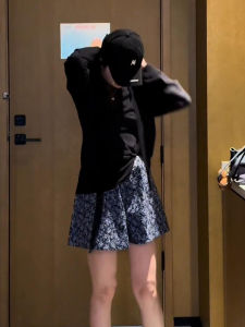 กางเกงขาสั้นลายดอกไม้สไตล์เกาหลีหลวมๆ สำหรับผู้หญิงในช่วงฤดูร้อน กางเกงขายาวทรงเอเอวสูง กางเกงขายาวทรงเอสำหรับผู้หญิง