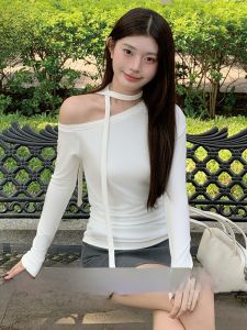 MiiOW | Cat Lady 2025 New Style Long Sleeve One Shoulder T-Shirt Women Spring Autumn Loose Lazy Feeling Small Audience Diagonal Shoulder Top