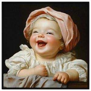 Tranh chân dung em bé nụ cười trẻ thơ. Tranh treo tường dán tường sơn dầu canvasCGI-1624