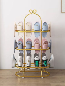 Simple Rotating Floor-standing Shoe Rack Indoor Outdoor Balcony Clothes Drying Stand Home Storage Metal Craft Art Style