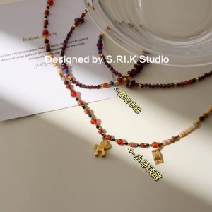 Multi-Layer Natural Stone Colorful Horse Ethnic Style Necklace Versatile Alloy Chain Fresh out Fashion Jewelry for Women