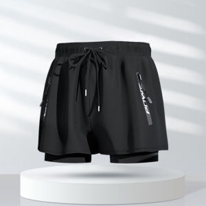 Mens Swimming Suits Flat Angle Pants Swimming Cap Goggles Hot Spring Proof Beach Pants Large Size Polyester Swimwear