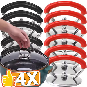 4pcs Universal Pot Lid Handle with Screws / Stainless Steel Silicone Handgrip / Heat-Resistant Anti Scald Anti-Slip High Quality Replacement Hand Grip Knob / Kitchen Cookware Handgrip