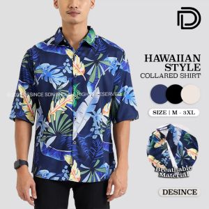 🇲🇾 DESINCE Men Shirt Casual Button Shirt Man Top Beachwear Summer Hawaiian Style Collar Shirt Baju Kemeja Casual Lelaki MT 028