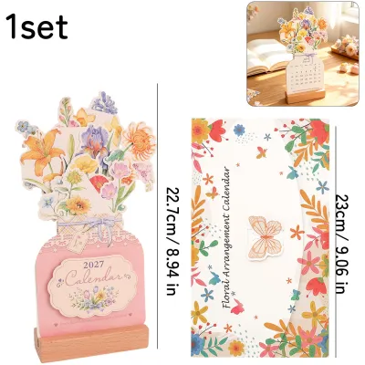 2027 Desk Calendar Monthly Schedule Management with Wooden Base Flower Vase Desk Standing Calendar for Classroom College Dorm Living Room