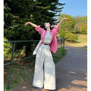 Quần Ống Rộng Xếp Ly Dài Thường Ngày Cạp Cao Cho Nữ Mùa Hè 2024 Phong Cách Hàn Quốc Quần Dài Đến Sàn