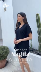 Altalita - One Set Setelan Long Square Nagita Hotpans Crinkle Airflow Piyama Celana Pendek Kekinian Baju Tidur Wanita Dewasa Jumbo