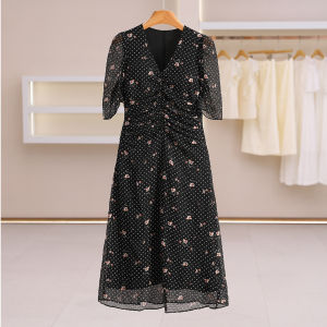 Polka Dots V-Neck Slimming Elegance Summer Long Dress