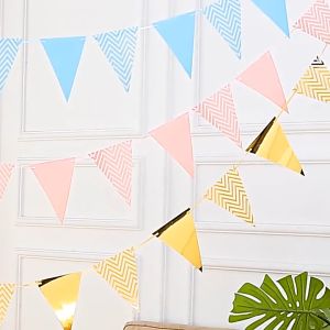 Banner Triangle Flags Pennant Set Garland Metallic Gold Silver Pink Wall Bronze Bunting Props Stripe Baby Shower Flag