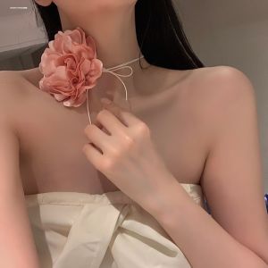 Vòng Cổ Dây Thắt Nơ Hoa Lớn Màu Hồng Thời Trang Cổ Điển Phong Cách Pháp Trang Sức Phụ Kiện Nhỏ Màu Đen Choker Dây Thắt Lưng Cổ