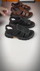 【Local Shipping】Genuine Leather Mens Sandals Casual Leather Sandals Black Hollow Beach Male Slippers Half Slippers Shoes For Men Genuine Leather Sandal