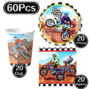 Hasbro | 60Pcs Dirt Bike Themed Disposable Tableware Set Paper Plates Cups Napkins for Boys Motorcycle Birthday Party Supplies Decoration
