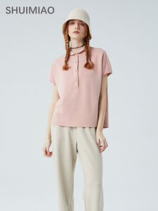 Waterdrop Summer New Artistic Polo Neck T-Shirt Loose Slimming Large Size Womens Fashionable Casual Cotton Short Sleeve Top