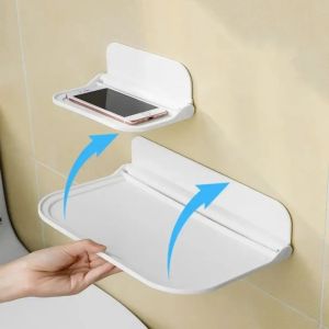 Giá Để Đồ Gấp Gọn Gắn Tường Tiết Kiệm Không Gian Chất Liệu Nhựa Trắng Dùng Để Đựng Điện Thoại Bộ Định Tuyến Đồ Dùng Nhà Tắm Lắp Đặt Không Cần Khoan