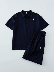 OUMULONG | Design Embroidered Vintage Style High-end Luxury Breathable Mens Summer Shirt and Shorts Set